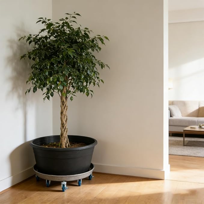 FLRISNTIG Round Plant Stand with Wheels, Heavy Duty for Indoor Outdoor, Large Rolling Dolly Planter Caddy on Casters to Carry Potted Flower Pot, Round (Silver 2PC, 16")