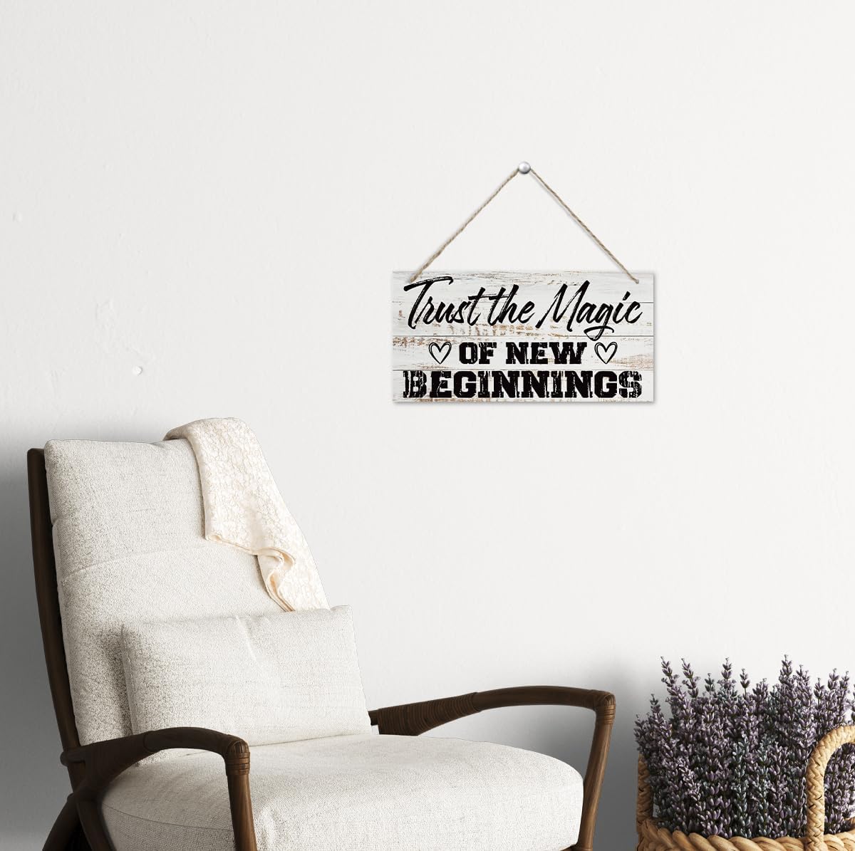 Inspirational Quote Wood Signs, Trust the Magic of New Beginning Sign, New Beginnings Gift, New Beginnings Gifts for Women, Housewarming Gift, Rustic Wooden Plaques Sign, 11.8 * 5.9 Inch