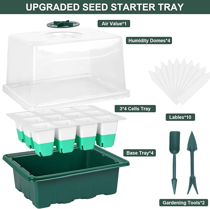 Sondiko Seed Starter Tray with Soft Silicone Cells, 48-Cell Reusable Seed Starter Kit, Seedling Starter Trays with Humidity Dome, Mini Greenhouse Germination Kit, Perfect for Beginner Gardeners