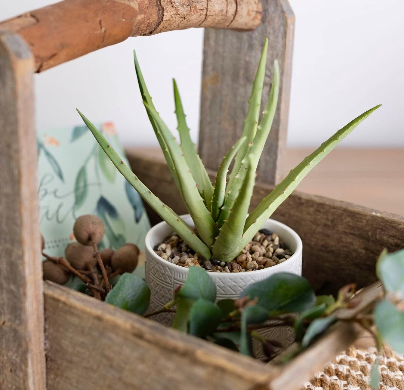 Artificial plant in white ceramic pot | 10" high sage green faux agave plant in white pot | fake plant for desk decor | Artificial agave for home decor indoor | Artificial succulent for shelf decor