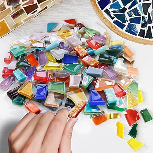 1.1lb Irregular Crystal Mosaic Tiles,Small Mosaic Tile DIY Hobbies Children Handmade Crystal Craft for Crafts Bulk DIY Picture Frames Handmade Jewelry Coaster (White Series)