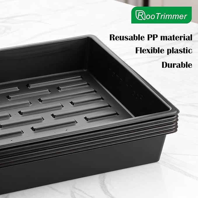 RooTrimmer 20 Pack Nursery Pots Trays (16.5"x13.2"x2.8"), Plastic Seed Starter Trays, Durable Carrying Seedling Starter Tray, Reusable Tray for Planting and Collecting Drainage Water (Black)
