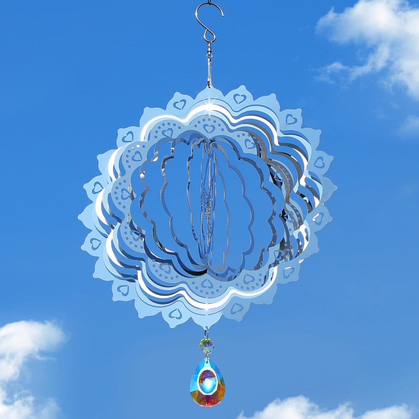 3D Wind Spinners Outdoor Flowing-Light Effect Metal Garden Decor, Highly Reflective Bird Deterrents for Outside, Mirrored Wind Sculptures to Scare Birds Away from Yard Patio Farm (Hummingbird-Silver)