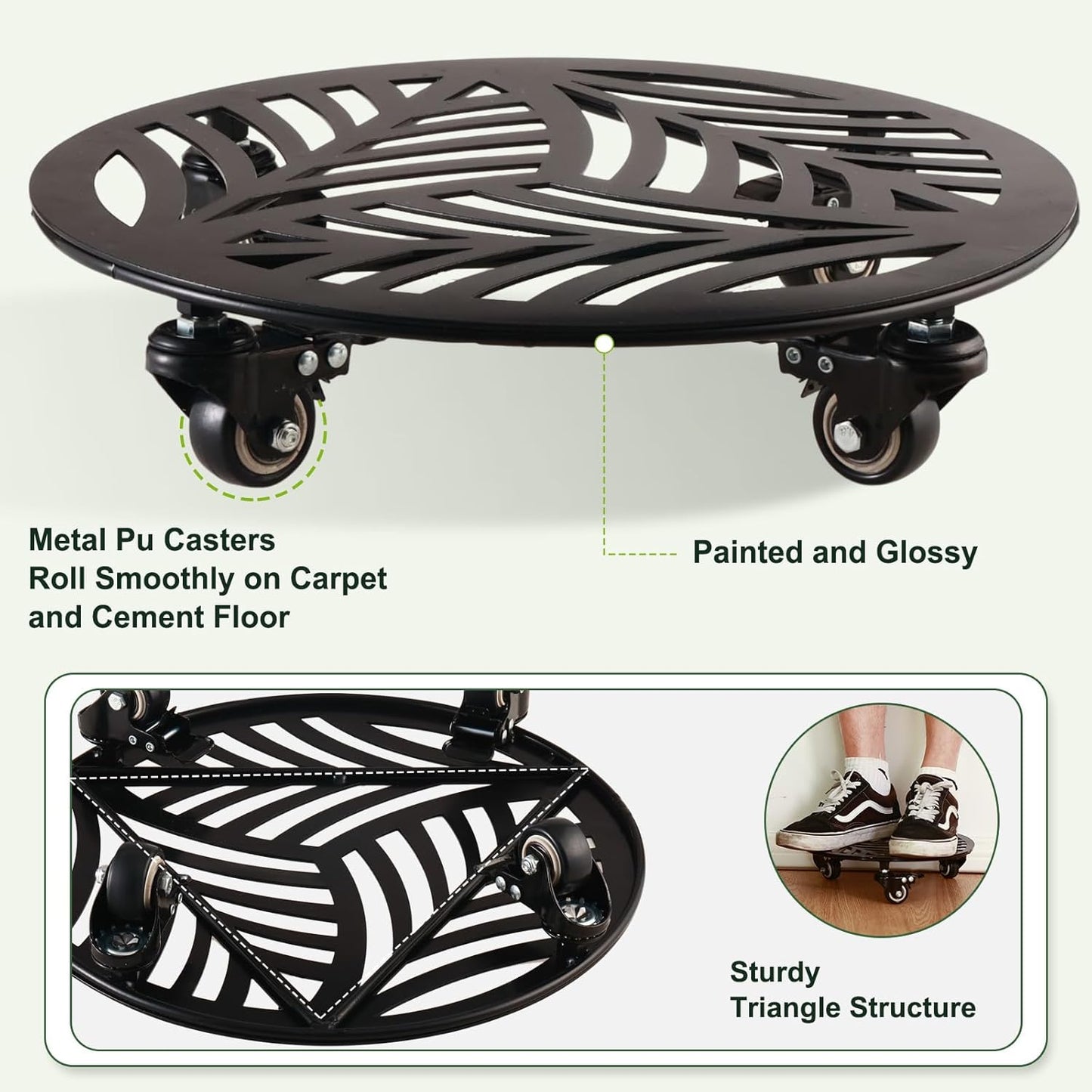 1 Pack Large Metal Plant Caddy with Wheels 13.6 Inches Heavy-duty Wrought Iron Rolling Plant Stand with Casters Indoor Outdoor Plant Roller Base Planter Movers Plant Dolly Coaster Trolley Black