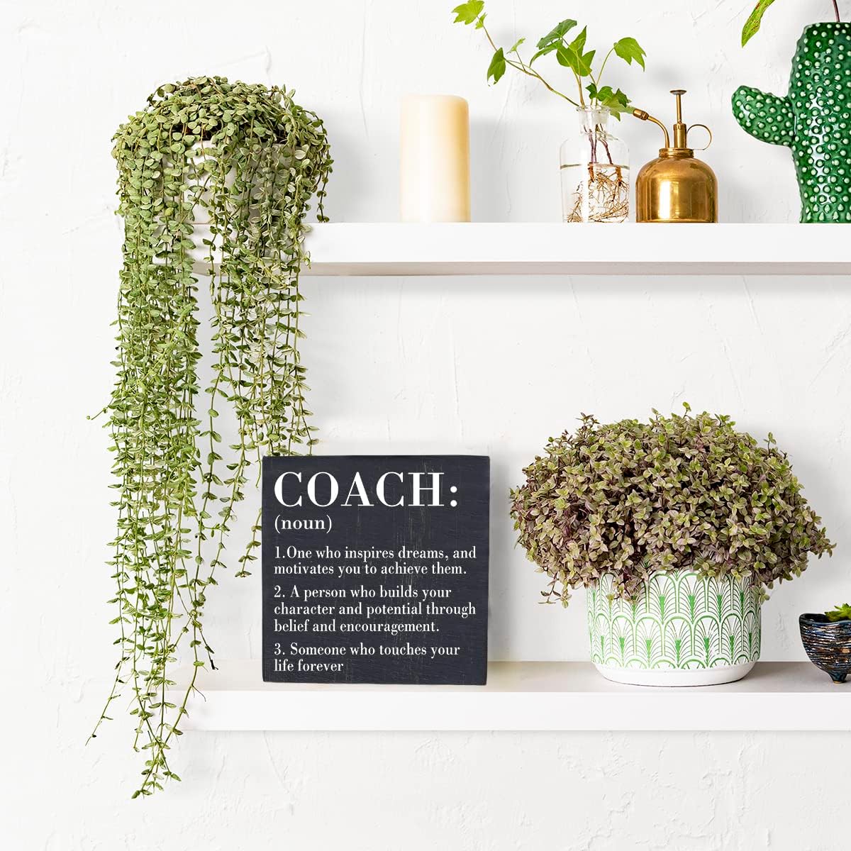 HTBIG Inspirational Coach Noun Coach Gifts Desk Decor Wooden Box Sign Rustic Black Wood Block Plaque Box Sign for Coach Mentor Trainer Tutor Home Office Desk Shelf Table Decoration Coach send friends