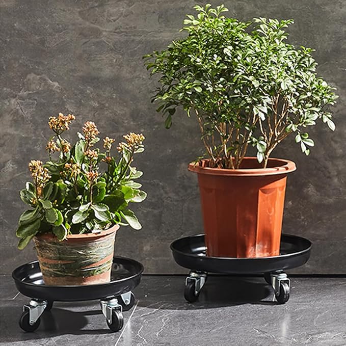 10" Heavy Duty Plant Dolly with Wheels, 160lbs Metal Rolling Plant Stand with Casters, Round Wheeled Planter Caddy Roller Base Carry Potted Tree Flower Pot for Indoor Outdoor Garden, 2 Pack, Black