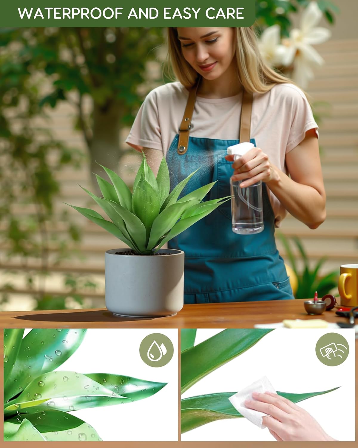 Velener Artificial Plant Outdoor Agave - Small Size UV Resistant Fake Agave Plants for Indoor and Outdoor Decor(14 Inch)-2 Pack