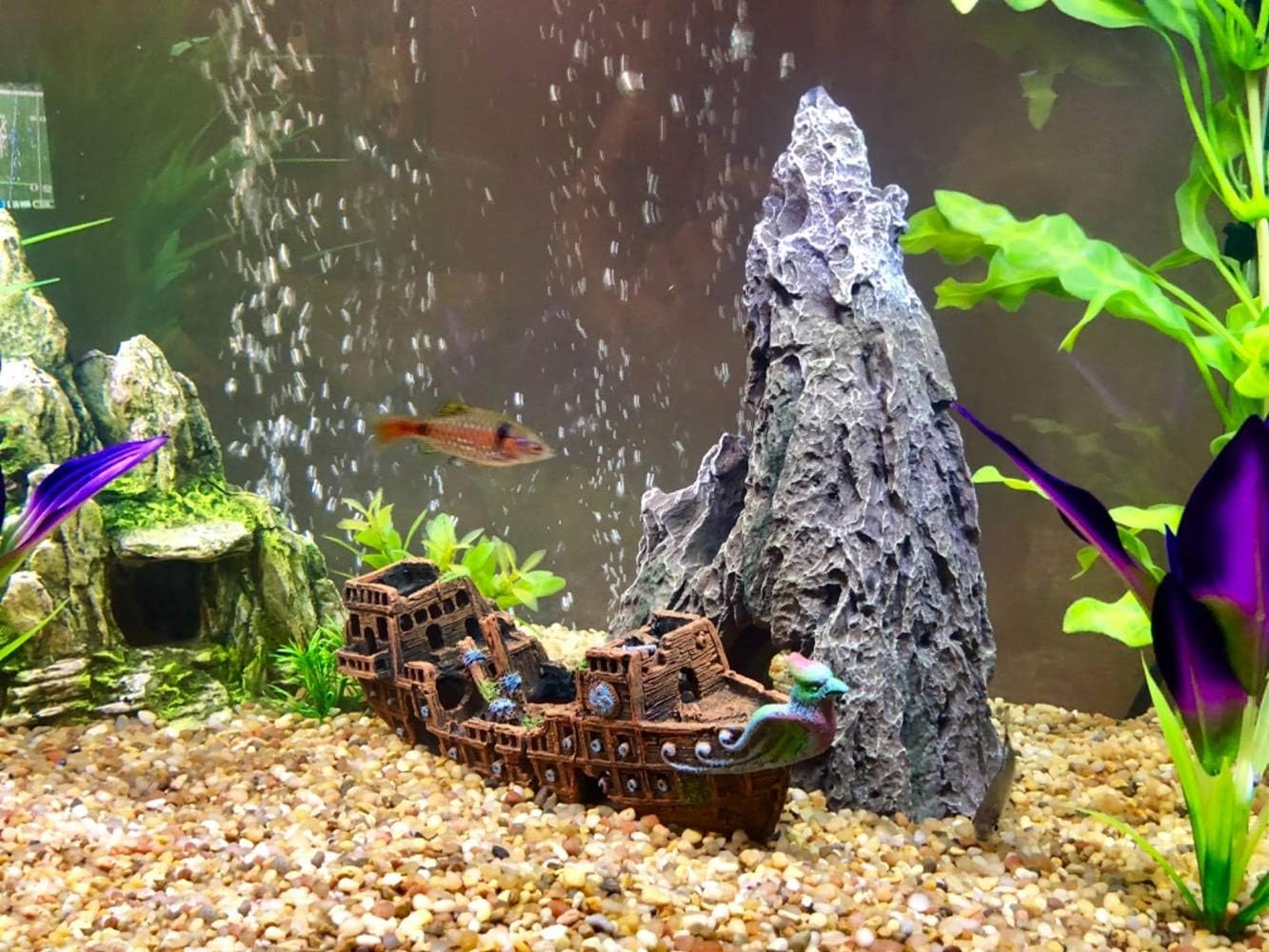 SLOCME Aquarium Pirate Ship Decorations Fish Tank Ornaments - Resin Material Shipwreck Decorations, Eco-Friendly for Freshwater Saltwater Aquarium Sunken Ship Accessories