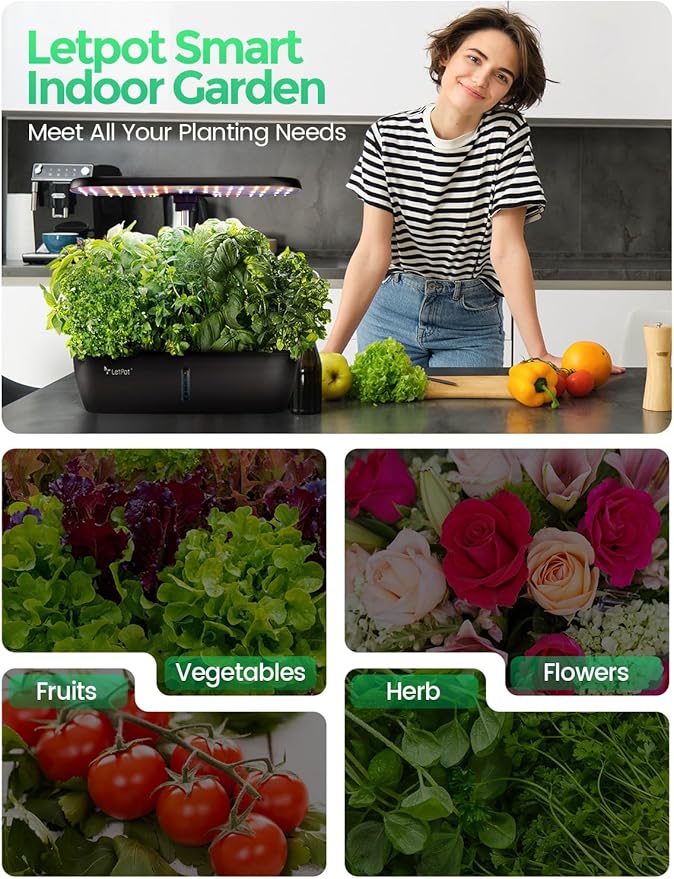 LETPOT LPH-Lite Hydroponics Growing System, 12 Pods Smart Herb Garden Kit Indoor, Indoor Garden, APP & WiFi Controlled, with 24W Growing LED, 5.5L Water Tank, Pump System, Automatic Timer