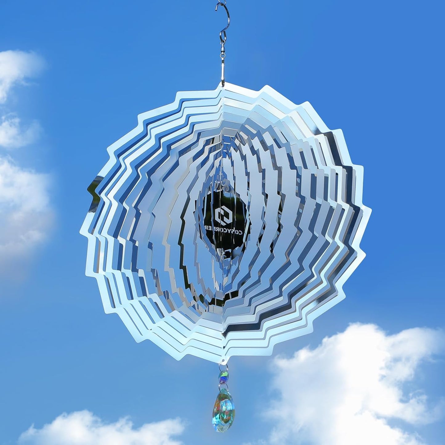 3D Wind Spinners Outdoor Flowing-Light Effect Metal Garden Decor, Highly Reflective Bird Deterrents for Outside, Mirrored Wind Sculptures to Scare Birds Away from Yard Patio Farm (Vortex-Silver)