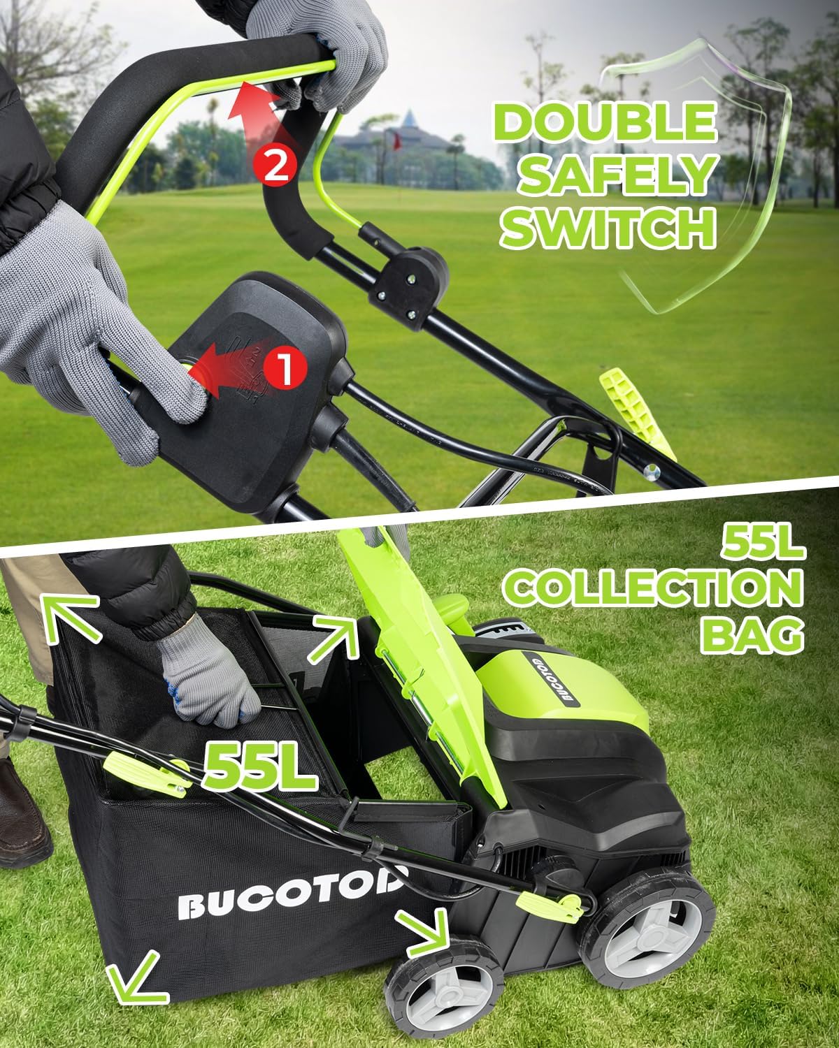 2-in-1 16-Inch Dethatcher & Scarifier Electric Corded, 15 Amp Copper Motor, Electric Lawn Dethatcher with 5-Position Depth Adjustment, 14.5 gal Thatch Bag,Walk Behind for Yard Lawn Garden Care