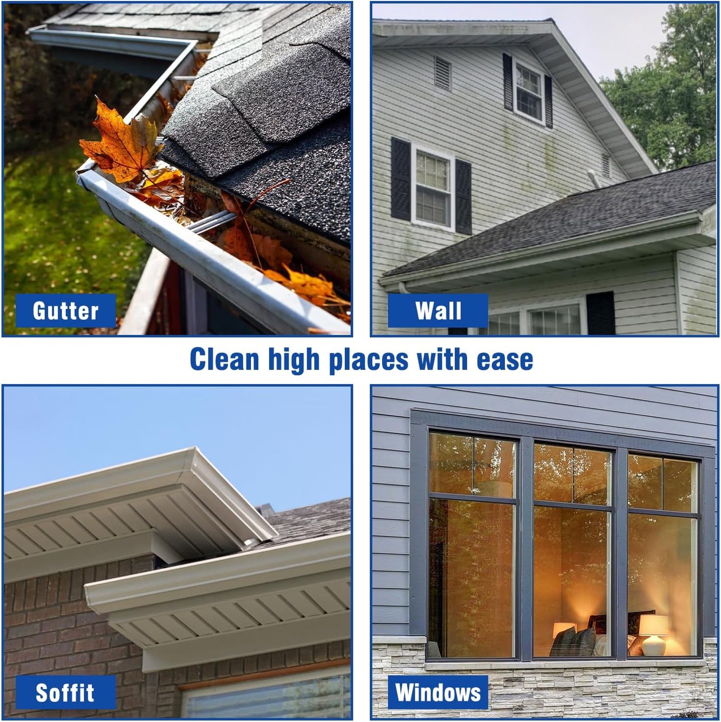 RAYNEL 25FT Telescoping Pressure Washer Extension Wand with Brush Head,2 Power Washer Extension Wands, Gutter Cleaner Attachment,7 Spray Nozzle Tips,Support Belt and 2 Hose Adapters