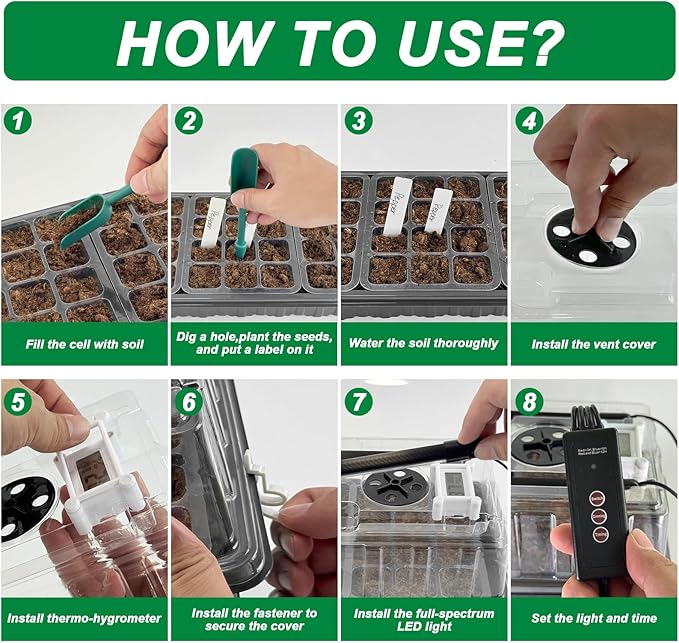 Yioviru Self-Watering Seed Starter Tray with Grow Light,60-Cell Seed Starter Kit with Humidity Dome,Seed Germination Kit,User-Friendly Plant Germination Trays for Indoor Plants