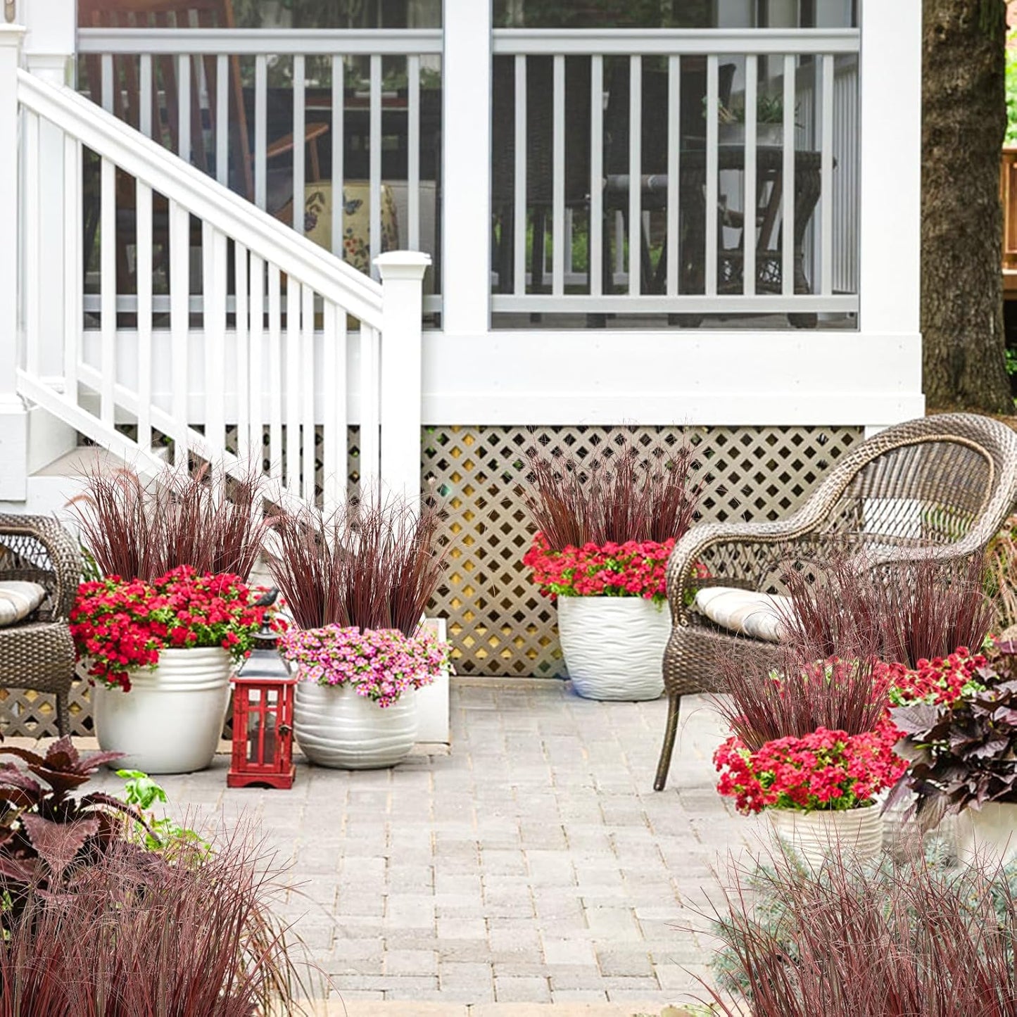 48Pcs Artificial Grass Plants, Faux Shrubs Wheat Grass, Artificial Tall Grasses Fake Plants for Outdoor Decor,Artificial Greenery Stems Weed for Room Indoor Home Decor(Red)