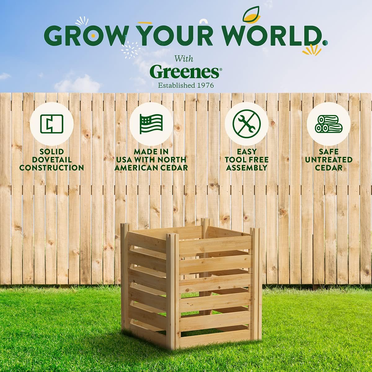 Greenes Fence Cedar Wood Composter, 24" W x 24" L x 31" H / 77.3 Gallons - Made in USA with North American Cedar