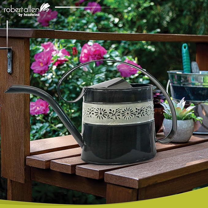 Headwind Willow Black Pearl 0.5 Gallon Galvanized Decorative Metal Garden Watering Can for Indoor & Outdoor Plant Care – Vintage Gardening Plant Watering Can by Robert Allen