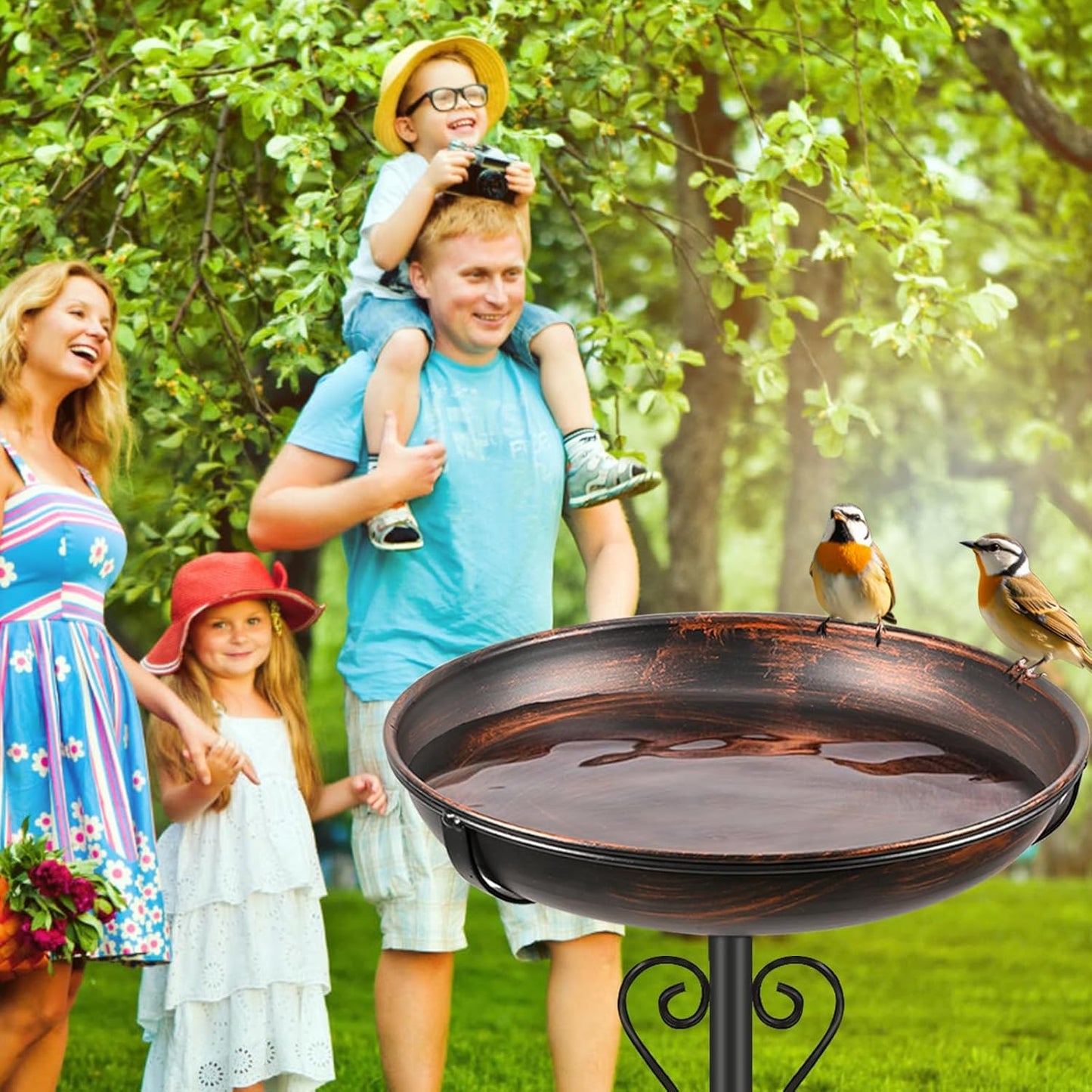 Metal Bird Bath for Outside, Vintage Freestanding Birdbaths with Metal Stake, Upgraded 5 Pronged Base Birdfeeder Feeder Bowl for Outdoors Garden Patio Yard Lawn Decor (Vintage Bronze)