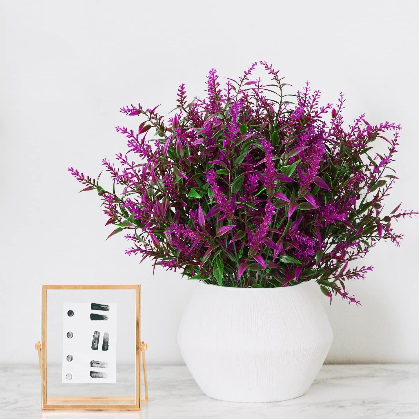 8 Pack Artificial Plants Flowers Grass Shrubs Lavender No Fade Faux Plastic Flowers Outdoor for Farmhouse Garden Porch Patio Indoor Wedding Decoration Greenery Fake Plants uv Resistant