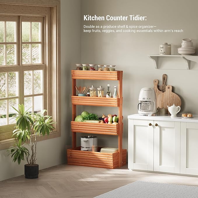 RHINEINMIST Vertical Wooden Raised Garden Bed Planters Wood Planter Kit Plant Stand Flower Rack Planter Box Gardening for Plants Herbs Flowers Vegetables Outdoor Indoor Freestanding (Orange 4-Tier)