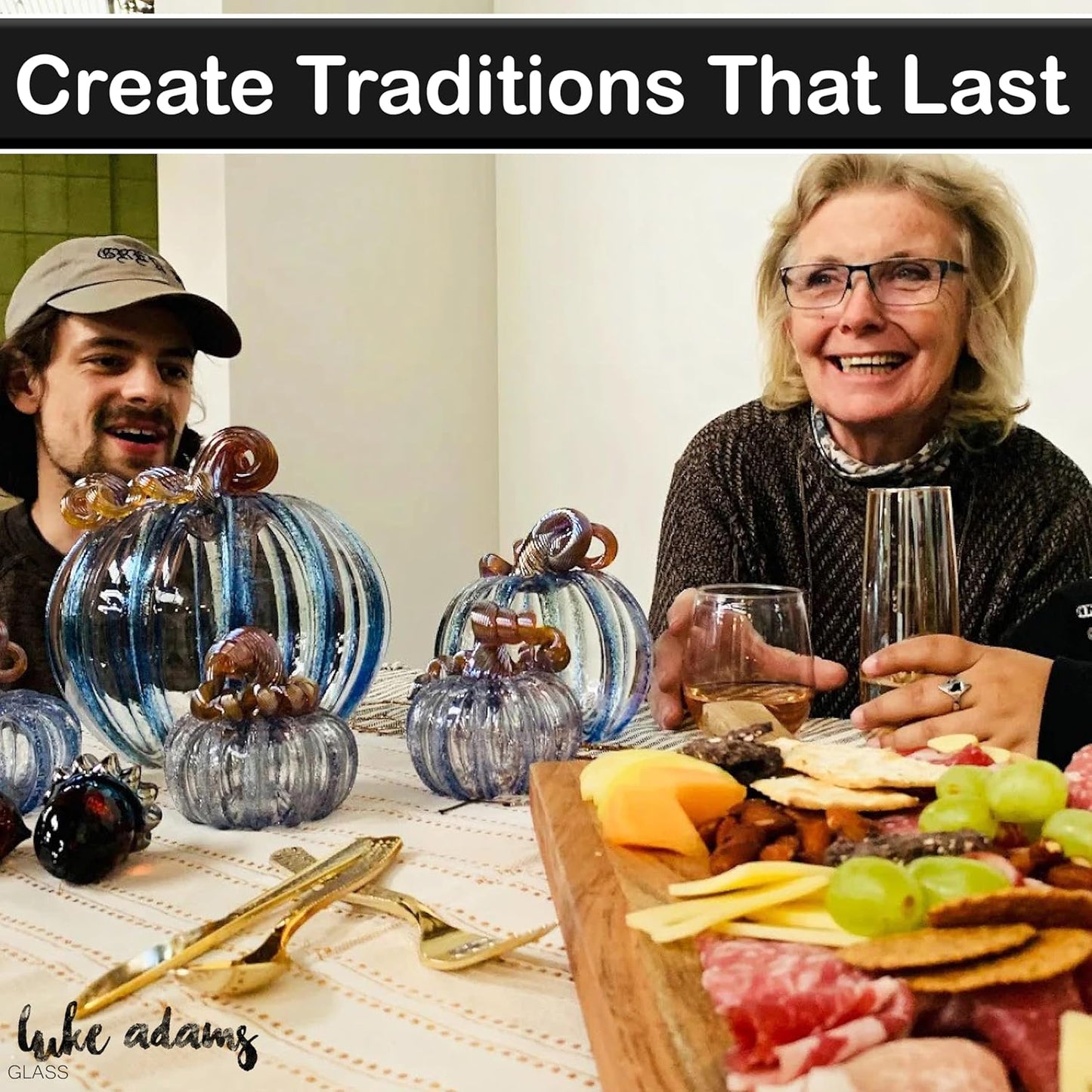 Luke Adams Glass Handmade Glass Pumpkins Handmade Table Top Home Decor (Squat, Cherry Blossom)