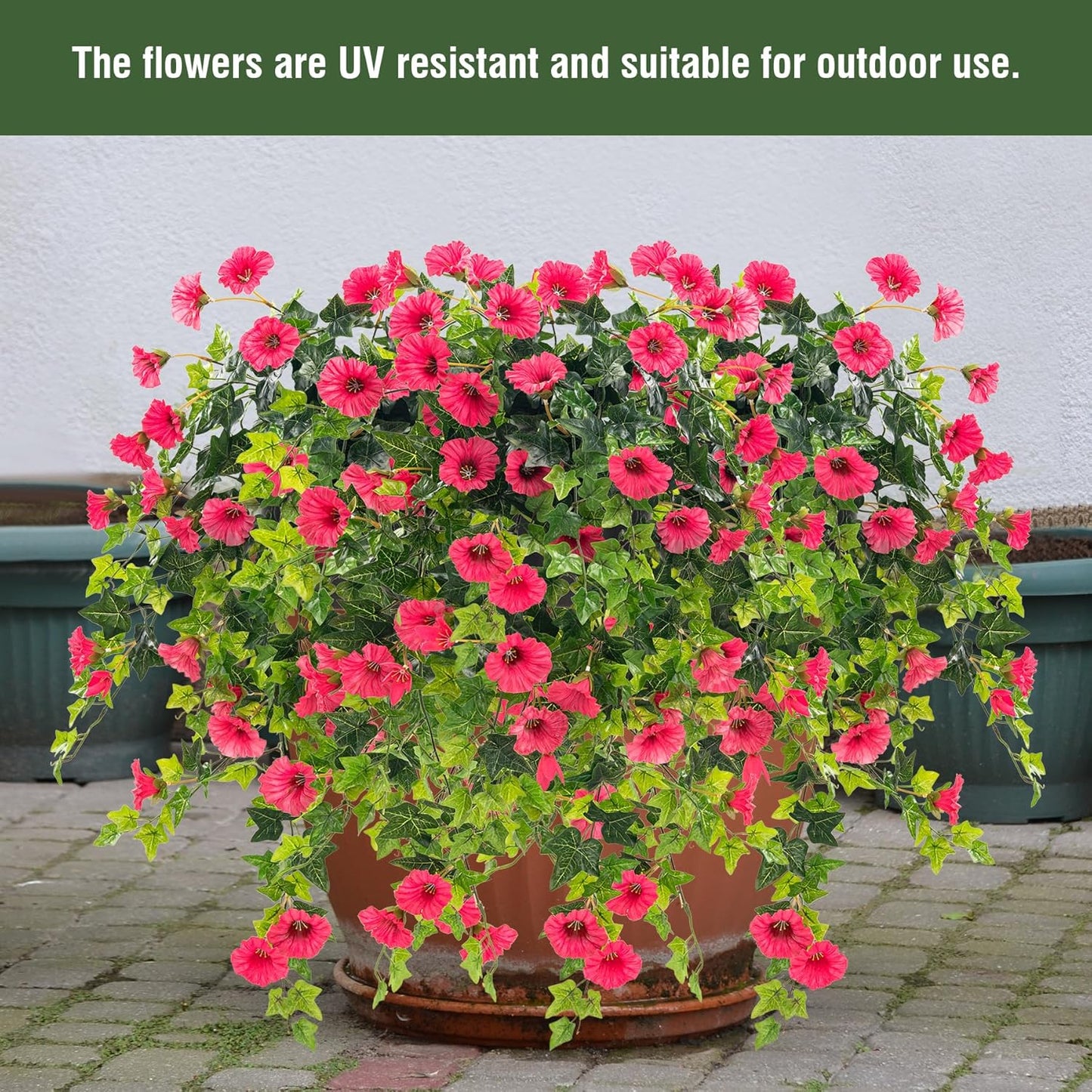 Artificial petunia plant Faux greenery Outdoor decoration hanging basket trumpet flower Garden Indoor balcony Decoration, Red