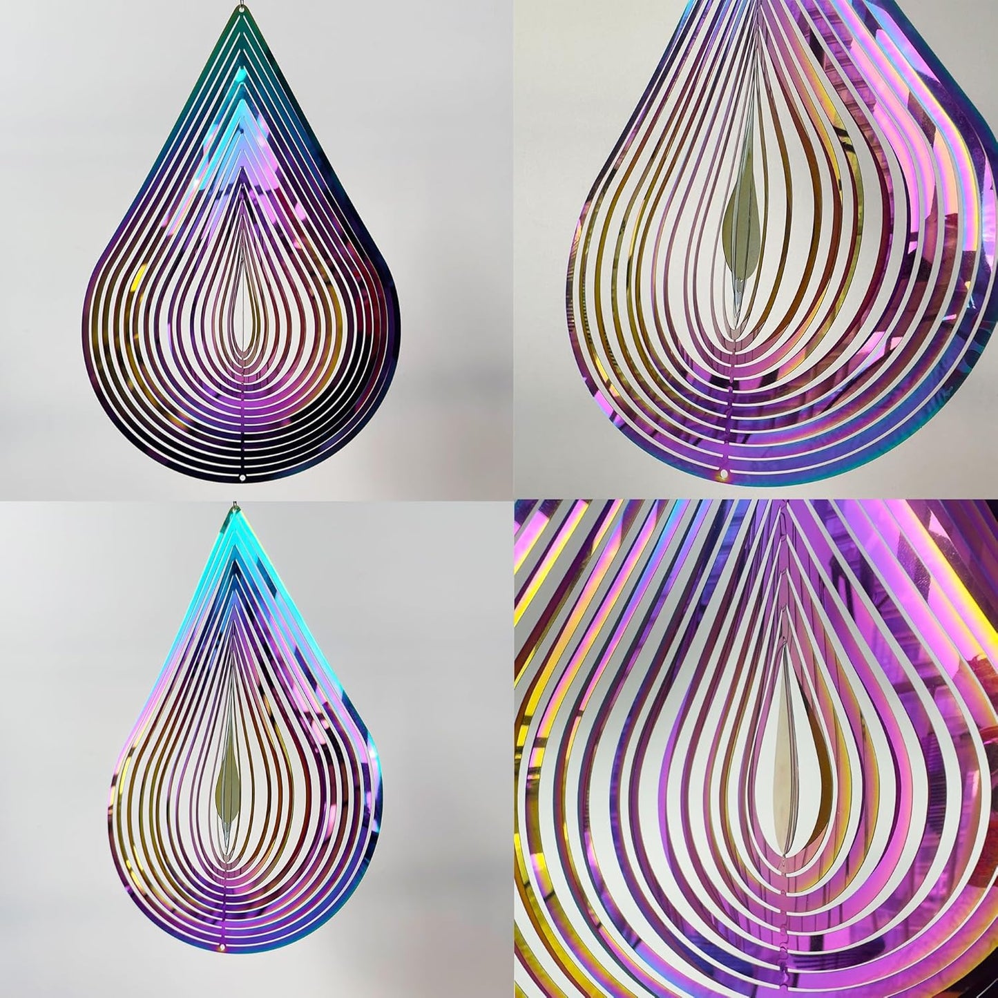Wind Spinners Outdoor, 3D Water Droplet, Gradient Multicolor, 12 inches Stainless Steel Metal, Hanging Wind Spinners, Garden, Yard Décor, Outside, Gifts for Women Mom Wife