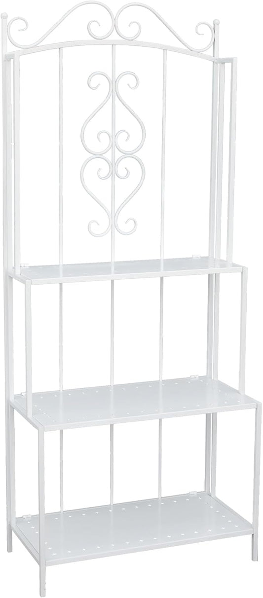 White 3-Layer Floral Plant Stand, French Style Tiered Shelf for Succulents Herbs, Ornate Iron Plant Display for Living Room Garden Decor