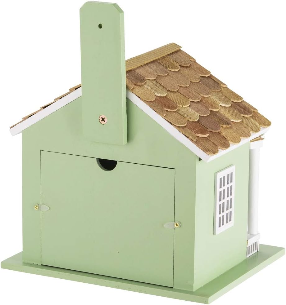 Decorative Wooden Birdhouse for Outdoor Hanging – Handcrafted Miniature Cottage Style with Blue Roof, Front Porch, and Balcony – Garden or Backyard Décor for Wild Birds (Green Lake House)