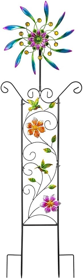 DREAMYSOUL Wind Spinner Outdoor, Wind Sculpture & Weathervane with Decorative Trellis for Climbing Plants, Kinetic Wind Spinners for Yard and Garden