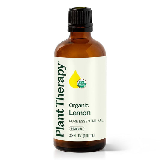 Plant Therapy Organic Lemon Essential Oil 100% Pure, USDA Certified Organic, Undiluted, Natural Aromatherapy, Therapeutic Grade 100 mL (3.3 oz)
