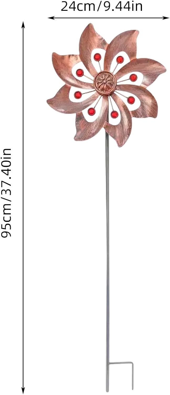 Outdoor Wind Spinner, 37.4 x 9.44 Inch Metal Kinetic Windmill, 360° Waterproof Garden Wind Sculpture Yard Art Decor for Lawn & Patio (Brass)