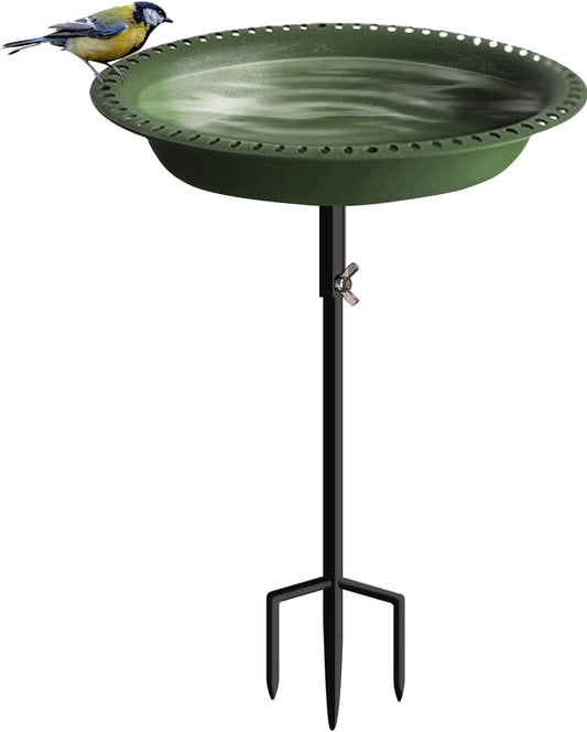 Koutemie 1-¼ Gallon Detachable Freestanding Garden Bird Bath Bird Feeder Bowl with Metal Stake for Outdoor, Deep Green, 29 Inch