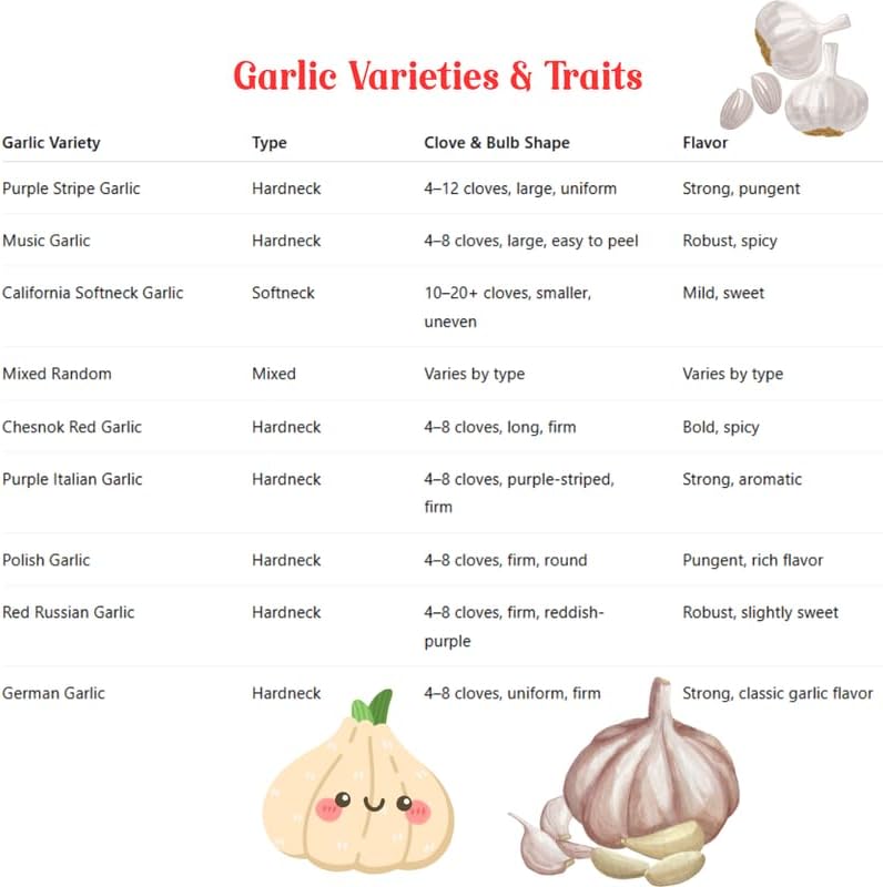 1 Pound Garlic for Planting in Fall Mix Random Softneck Hardneck, 8 Assorted Garlic Bulbs for Planting, Fresh and High Yield Bulb Variety Pack, Hardy and Fast Growing