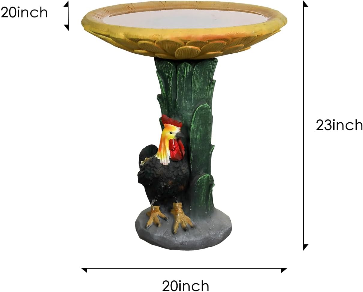 SKYFIRE 23" H Outdoor Concrete Bird Bath - Sunflower Birdbath Bowl with Leaf Pedestal for Garden, Patio, Lawn, Yard, Outdoor Decor -20”Dia. X 23”H Rooster and Chicken Bird Bath Outdoor Garden Statue