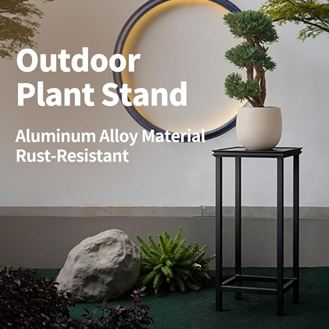 DHYGOTFUR Tall Plant Stand Indoor, Modern Black Aluminum Alloy Plant Shelf, Corner Flower Pot Holder Organizer for Living Room, Balcony, Patio, Garden (L11.8 x W11.8 x H27.6 inch)