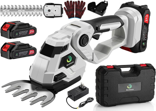 Cordless Hedge Trimmer,2 in 1 Cordless Grass Shear & Hedge Shear/Shrubbery Trimmer with Dual-Action Blade Cutting Capacity,Hedge Shear with 2 PCS Rechargeable Battery and Charger for Garden,Lawn