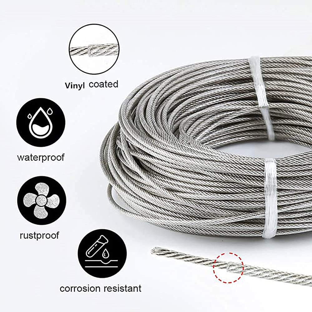 1/16 Inch 304 Stainless Steel Wire Rope Kit - 100ft 7x7 Strand Core Vinyl Coated Aircraft Cable with Turnbuckles for Outdoor String Lights Hanging, Garden & Guy Wire Support