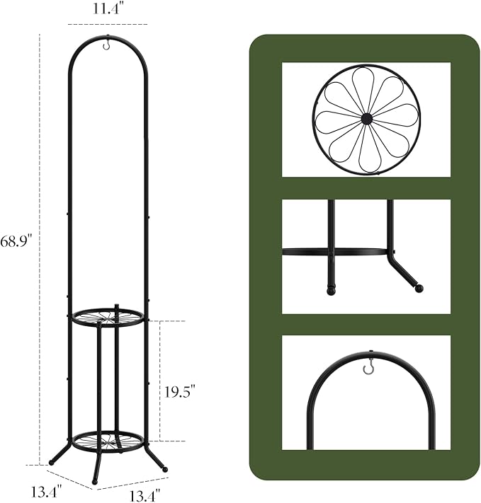PULIJIAJU 2-tier Hanging Plant Stand Indoor and Outdoor, Space-Saving Iron Plant Shelf, 3 Potted Flower Pot Stand ,Planter Holder for Bedroom Balcony Living Room Patio Garden( n-style)
