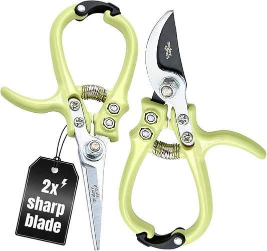 Modern Sprout Hand Pruners & Shears Set with Blister Pack - Lightweight Gardening Tools with Easy Lock - Sharp Carbon Steel Blades -Rust Resistant Scissors for Herbs, Flowers - Chartreuse