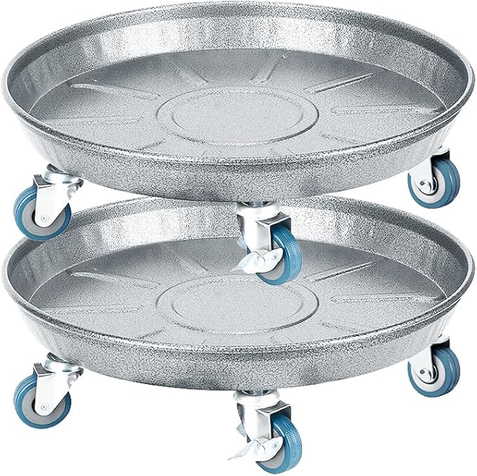 FLRISNTIG Round Plant Stand with Wheels, Heavy Duty for Indoor Outdoor, Large Rolling Dolly Planter Caddy on Casters to Carry Potted Flower Pot, Round (Silver 2PC, 16")