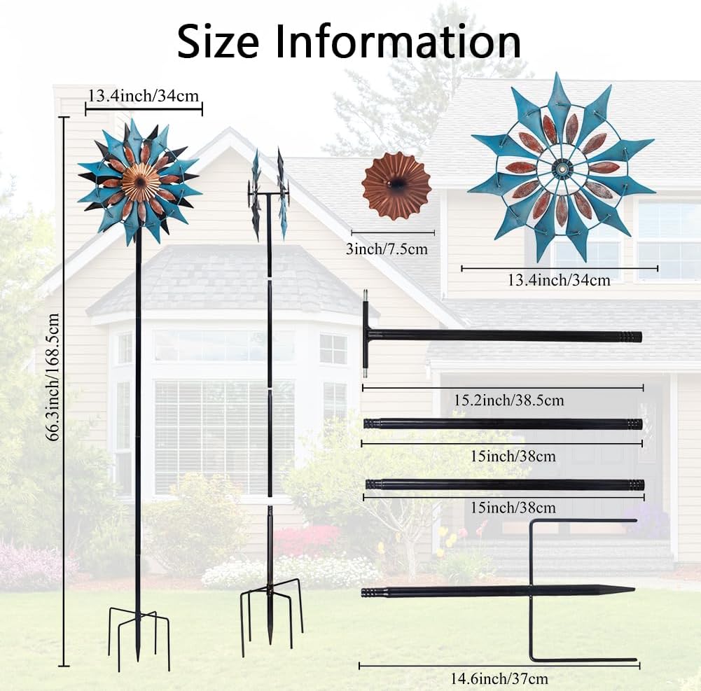 Stargarden Wind Spinners Outdoor, Metal Wind Spinner, 13.4" W x66 H Kinetic Wind Sculptures & Spinners, Waterproof Windmill for Yard, Garden Decor