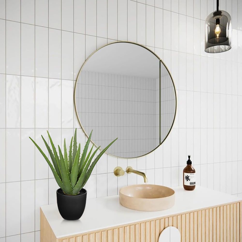 Fake Succulent Aloe Vera Plants 13 Inch Large Artificial Succulents with Black Pot Faux Aloe Potted Plant for Desk Modern Home Office Bedroom Living Room Table Shelf Decor