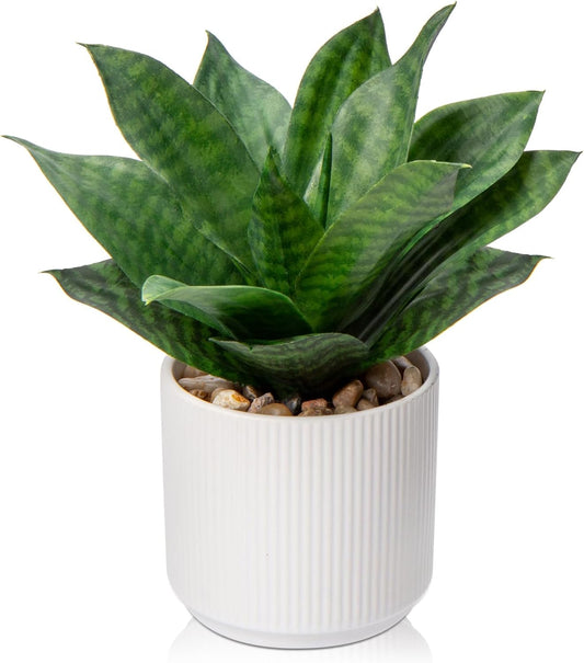 Artificial Agave Succulent Plants Faux Snake Plant Fake Succulent Agave Plant Potted in White Pot Succulent Aloe Plant for Desk Modern Office Living Room Table Shelf Home Indoor Outdoor Decor