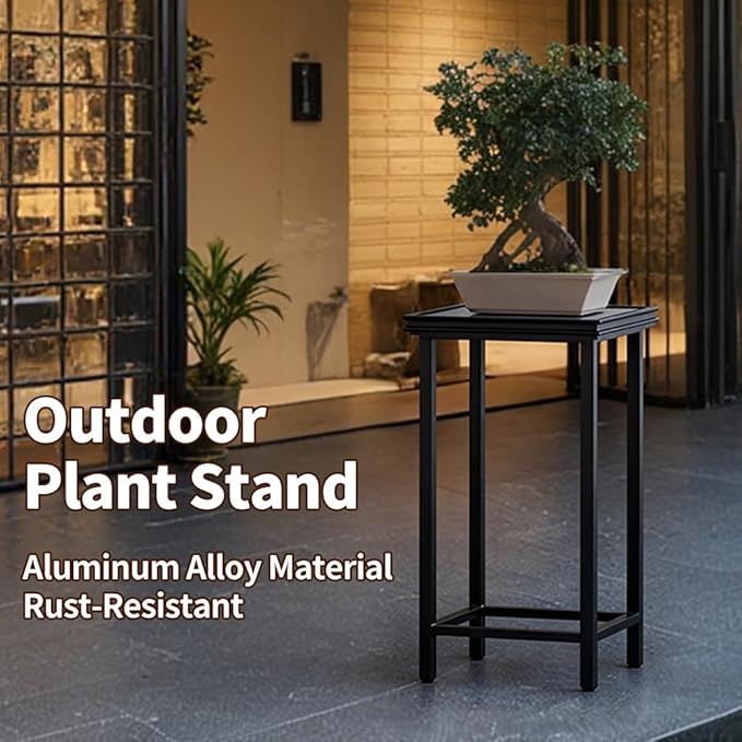 DHYGOTFUR Tall Plant Stand Indoor, Modern Black Aluminum Alloy Plant Shelf, Corner Flower Pot Holder Organizer for Living Room, Balcony, Patio, Garden (L15.8 x W15.8 x H19.7 inch)