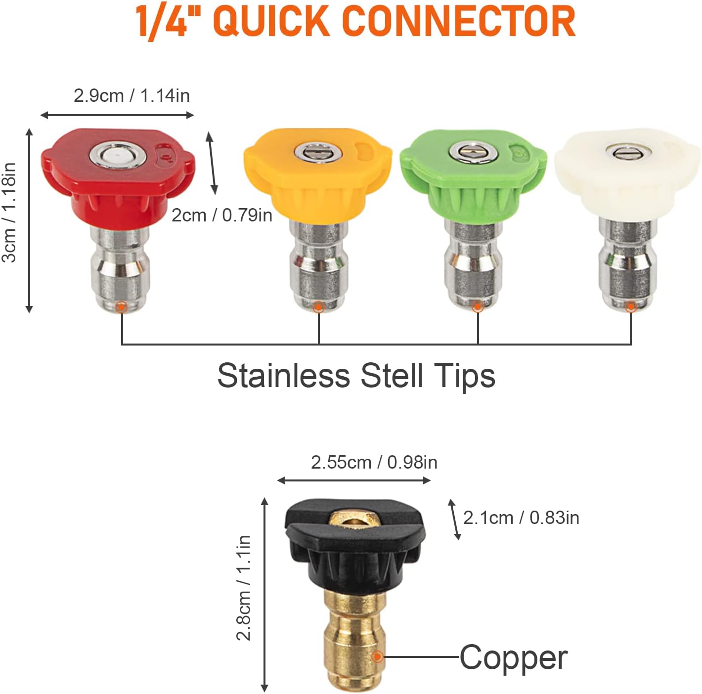 High Pressure Washer Spray Nozzles Tip Set, 5pcs Variety Degrees for Quick Connect, 1/4 Inch Quick Connection, 4000 PSI