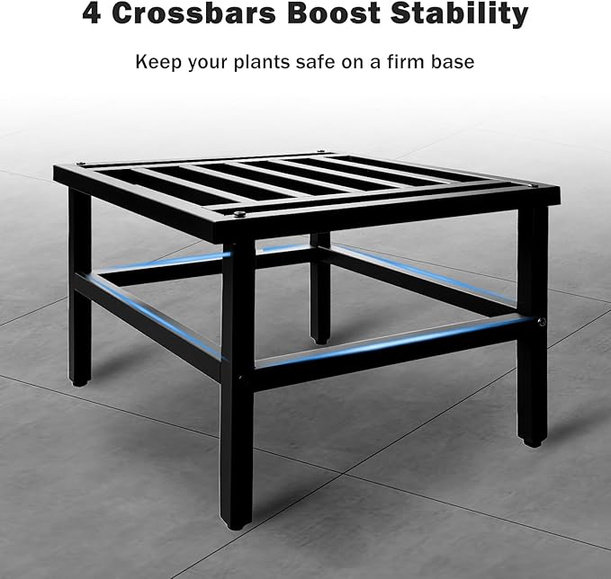 Hongsane Plant Stand Indoor Outdoor,18 Inch Square Metal Plant Stands Riser,Heavy Duty Wrought Iron Pedestal Holders for Large Flower Pot,Outside Rust-Proof Black Flower Display Shelf for Patio,1-Pack