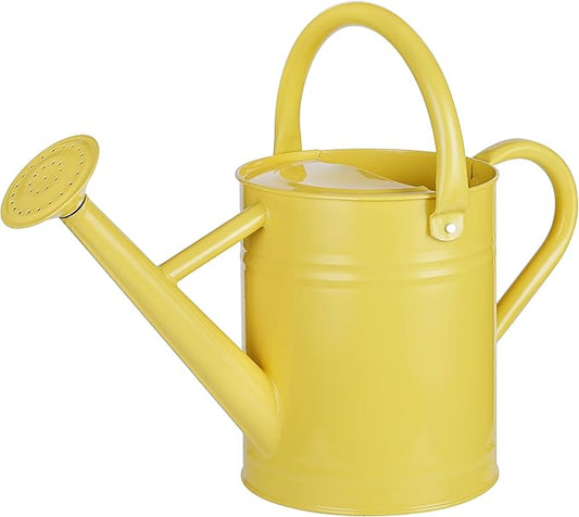 1 Gallon Watering Can for Plants, Watering Cans for Indoor&Outdoor Gardening, Galvanized Steel Watering Pot with Removable Spout, Metal Water Can with Ergonomic Movable Handle(Cute Yellow)