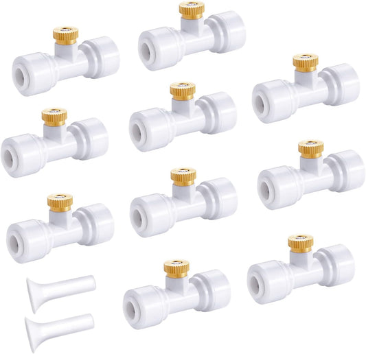 HOMENOTE 10 Pack Brass Misting Nozzles for Outdoor Cooling System, Mister Replacement Nozzles Tee and Plugs for 1/4" Tubing