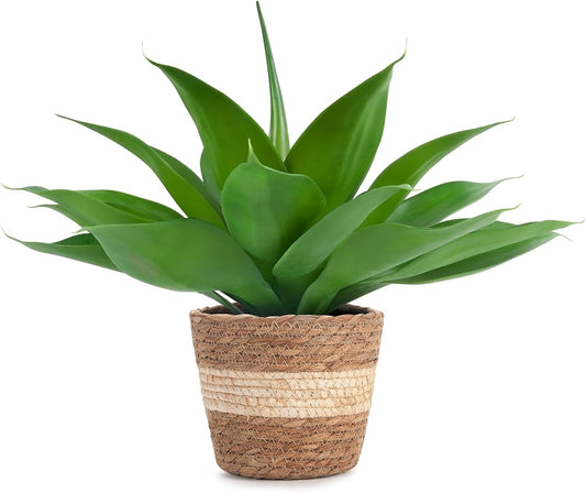 Velener Fake Agave with Rattan Pot, Artificial Plant Outdoor Agave - Fake Sucuulents Plants for Indoor and Outdoor Decor(15 Inch)