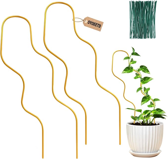 13.4 Inch Indoor Plant Trellis for Climbing Plants,Metal Trellis,Small Garden Trellis for Potted Plants,Plant Stakes for Indoor Plants Accessories Hoya,Flower,Plant Support (Wave-Metal)